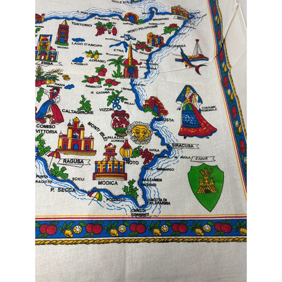 VTG SICILIA Sicily Cotton Tea Towel Dish Kitchen Towel Map Landmarks Crest 23x34 - Picture 7 of 10